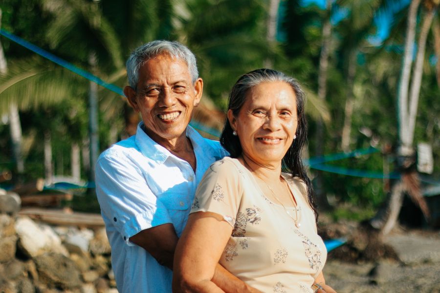 Senior couple walking outdoors